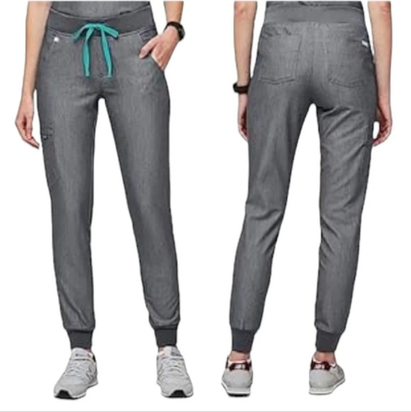 Figs Pants - Figs Technical Collection Zamora Joggers  Graphite With Teal Drawstring Size XS